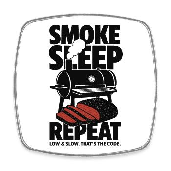 Smoke Sleep Repeat BBQ Design - Viereckiger Kühlschrankmagnet - Weiß - Vorne