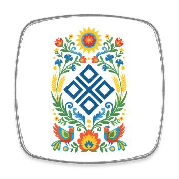 Mokosz Folk Ornament - Square fridge magnet - white - Front