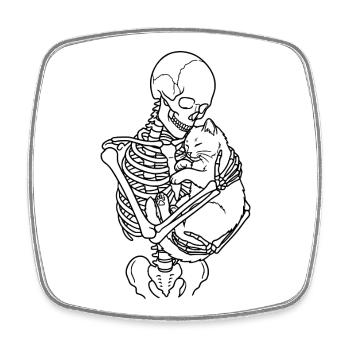 Skeleton with Cat – Gothic Cat Love Dark Art - Square fridge magnet - white - Front
