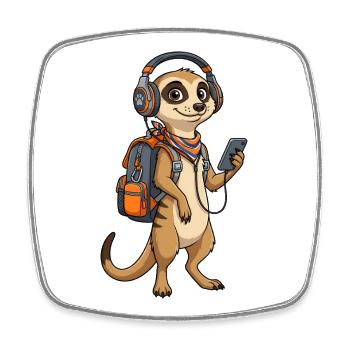 Meerkat mit Rucksack und Kopfhörern Erdmännchen - Viereckiger Kühlschrankmagnet - Weiß - Vorne