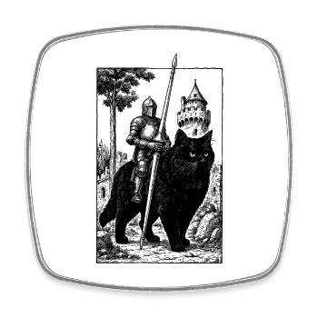 Ritter auf Katze - Viereckiger Kühlschrankmagnet - Weiß - Vorne