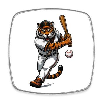 Tiger im Baseballschwung - Viereckiger Kühlschrankmagnet - Weiß - Vorne
