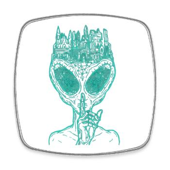 Silent Alien City – Futuristic Sci-Fi Alien - Square fridge magnet - white - Front