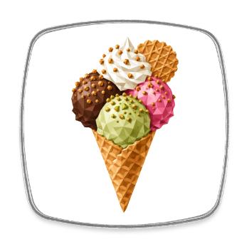 Glace géométrique | Cornet de glace low poly - Magnet carré - blanc - Devant