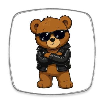 Cooler Bären-Rocker mit Lederjacke - Viereckiger Kühlschrankmagnet - Weiß - Vorne