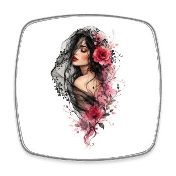 Femme au voile noir et aux fleurs - Magnet carré - blanc - Devant