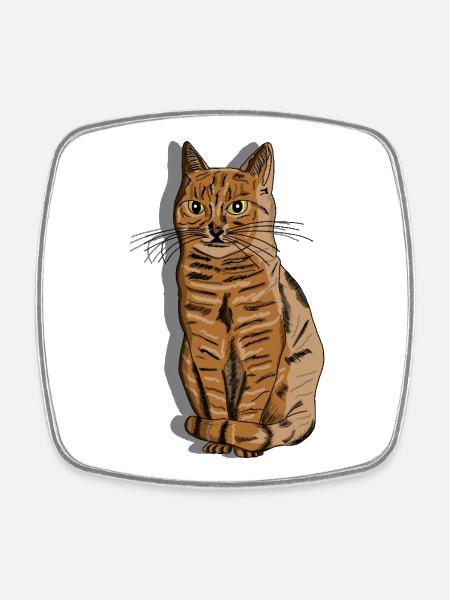 Illustration Portrait of a Striped Cat - Square fridge magnet - white
