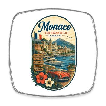 Monaco Retro Küstenreise - Viereckiger Kühlschrankmagnet - Weiß - Vorne