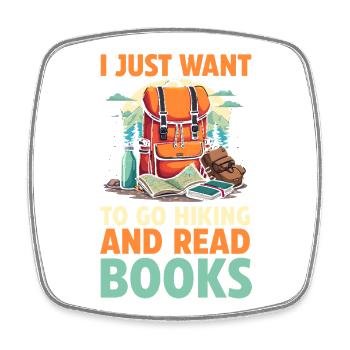 Hiking Mountain Trail Backpacking Outdoors Reading - Square fridge magnet - white - Front