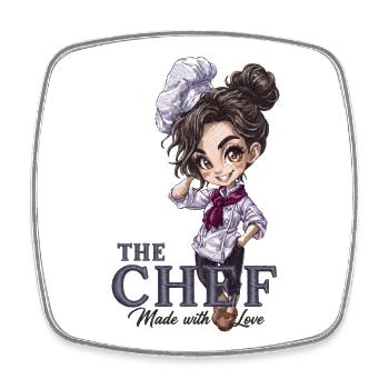 Chef Chibi Girl Cadeau de cuisine - Magnet carré - blanc - Devant