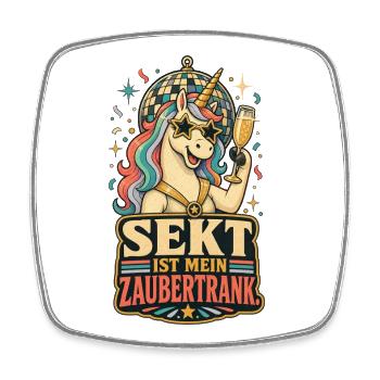 Sekt ist mein Zaubertrank Einhorn Shirt - Viereckiger Kühlschrankmagnet - Weiß - Vorne