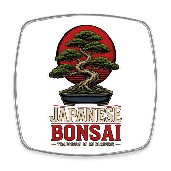 Bonsaï miniature de plante d’arbre bonsaï japonais - Magnet carré - blanc - Devant