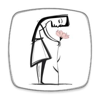 Femme minimaliste avec une fleur - Magnet carré - blanc - Devant