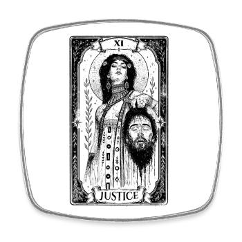 Justice – Judith & Holofernes Tarot Card Sticker - Square fridge magnet - white - Front