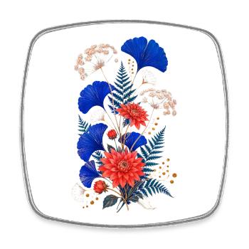 Fleurs Bleues et Dahlias Sauvages - Magnet carré - blanc - Devant