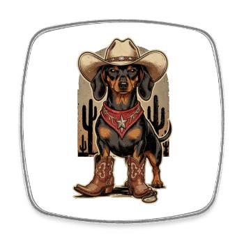 Vintage Dachshund Cowboy Outfit – Western Dog Shirt - Square fridge magnet - white - Front