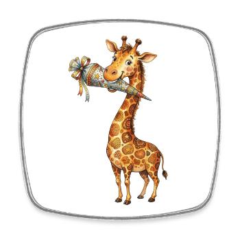 Girafe mignonne pour la rentrée à l’école avec un corne d’école - Magnet carré - blanc - Devant