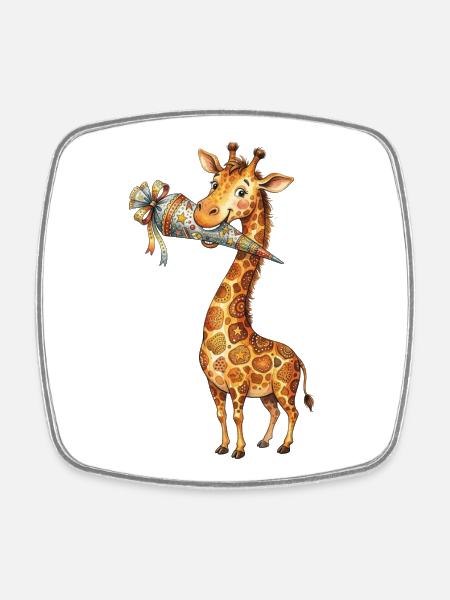 Cute Giraffe for Back to School with School Cone - Square fridge magnet - white