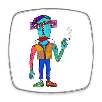 Colorful cubist creature with cigarette - Square fridge magnet - white - Front