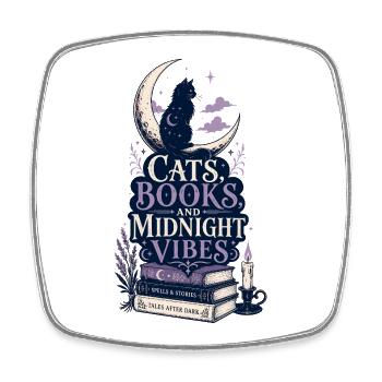 Livres de chats : Cadeau mystique lunaire pour lecteurs - Magnet carré - blanc - Devant