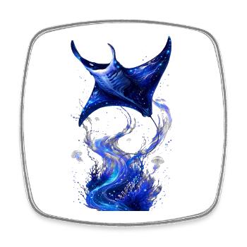 Manta astral bleu cosmique - Magnet carré - blanc - Devant