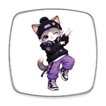 Cat Streetwear Lila Sterne - Viereckiger Kühlschrankmagnet - Weiß - Vorne