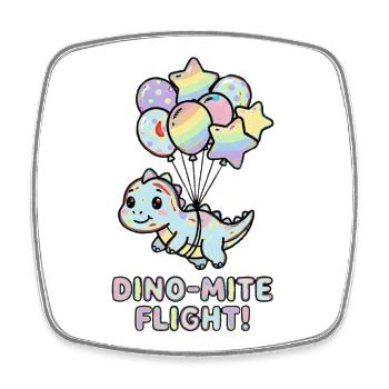 Dino-Mite Flug: Regenbogenballons - Viereckiger Kühlschrankmagnet - Weiß - Vorne