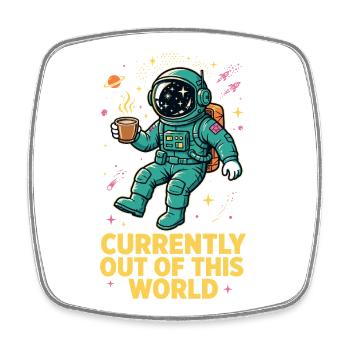 Astronaut mit Kaffee im Weltall - Viereckiger Kühlschrankmagnet - Weiß - Vorne