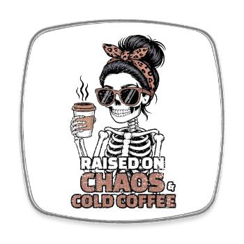 Chaos and Coffee: Skeleton Style - Square fridge magnet - white - Front