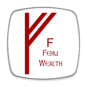 Fehu Rune Complete Red – Viking Futhark Norse - Magnet carré - blanc - Devant