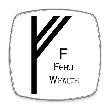 Rune Fehu Noir Complet – Futhark Viking - Magnet carré - blanc - Devant