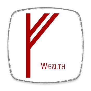 Rune Fehu avec Sens Rouge – Futhark Viking Norse - Magnet carré - blanc - Devant