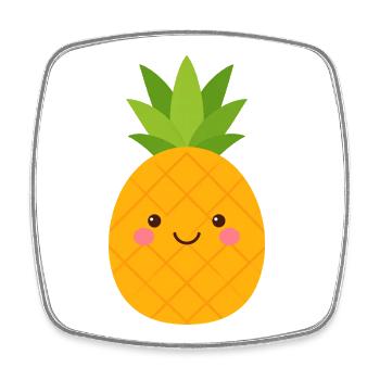 Ananas de Kawaii – Fruit sucré avec visage - Magnet carré - blanc - Devant