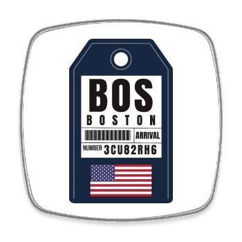 Carte d’embarquement Boston - Billet d’aéroport America BOS - Magnet carré - blanc - Devant