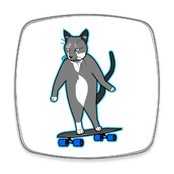 Longboard Cat Bored Skating Cat Neon - Magnet carré - blanc - Devant