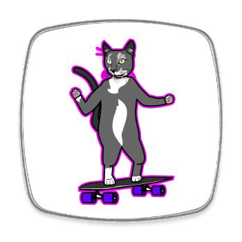 Coole Longboard Katze in pink - Viereckiger Kühlschrankmagnet - Weiß - Vorne