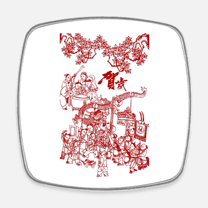 Folklore Chinese Graphic - Square fridge magnet - white
