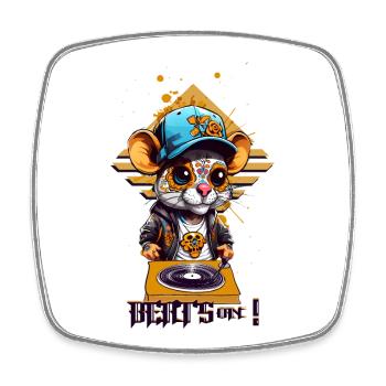Cute DJ Rat - Square fridge magnet - white - Front