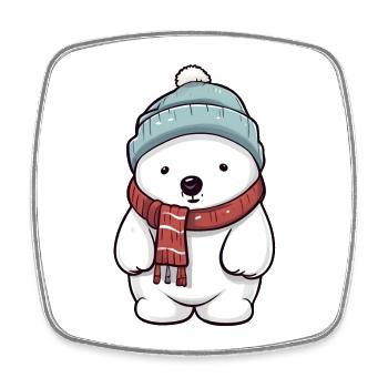 Cute polar bear in festive winter look! - Square fridge magnet - white - Front