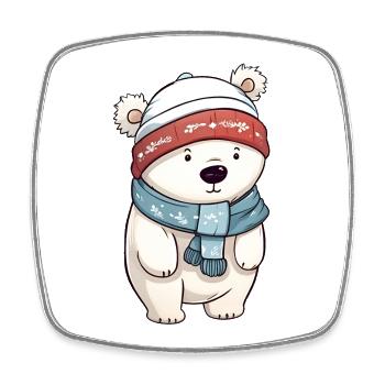 Cute polar bear in festive winter look! - Square fridge magnet - white - Front