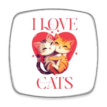 Katzen I Love Cats Liebe Umarmung Kuscheln Herz - Viereckiger Kühlschrankmagnet - Weiß - Vorne