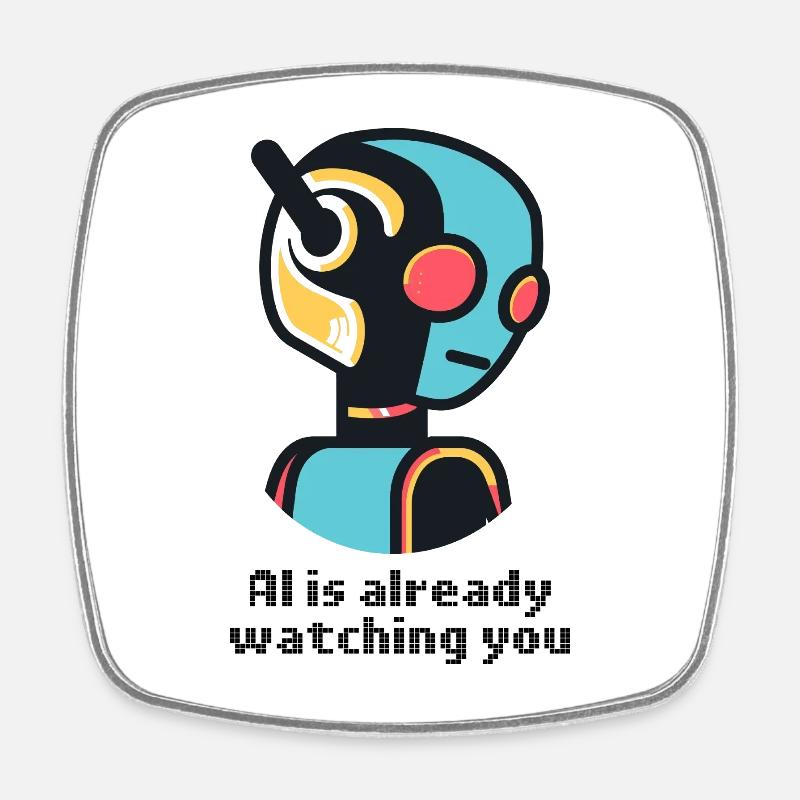 AI Is Already Watching You - dark - Square fridge magnet - white