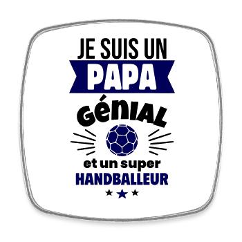 Papa génial & handballeur – idée fête des pères - Magnet carré - blanc - Devant