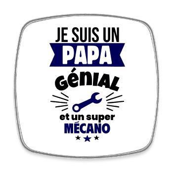 Papa génial & mécano – idée fête des pères - Magnet carré - blanc - Devant