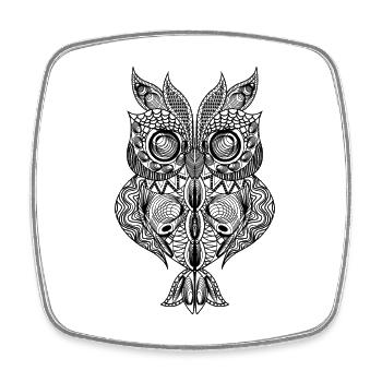 Eule-Design im Mandala-Stil - Viereckiger Kühlschrankmagnet - Weiß - Vorne