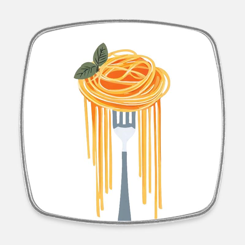 Spaghetti mit Gabel - Viereckiger Kühlschrankmagnet - Weiß