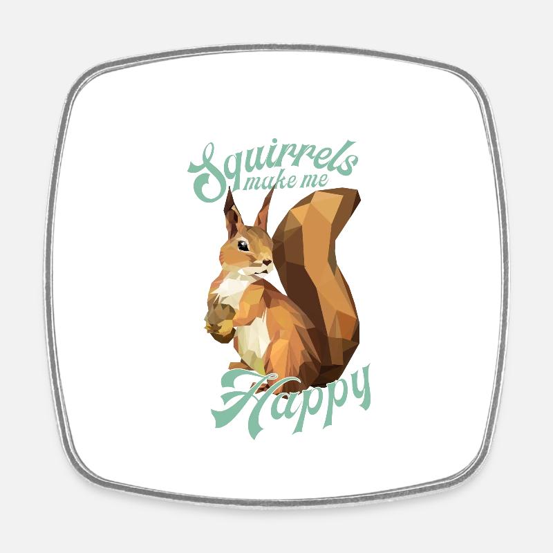 Squirrels make me happy, low poly - Square fridge magnet - white
