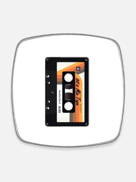 Retro 80s + 90s cassette - Square fridge magnet - white