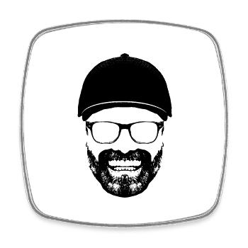 Lustiger Grinsemann Jürgen Cap Brille Bart Zähne - Viereckiger Kühlschrankmagnet - Weiß - Vorne