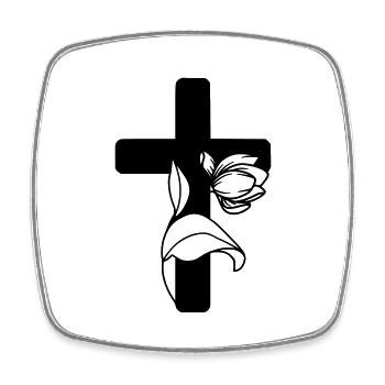Beautiful cross with a flower - Square fridge magnet - white - Front